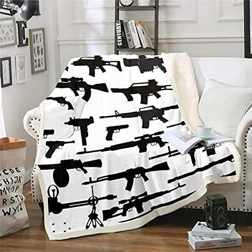 Guns Fleece Throw Blanket Criminal Rifle Shotgun Sherpa Blanket for Kids Boys Teens 3D Guns Print Plush Blanket Old and Modern Fuzzy Blanket for Sofa Bed Couch,Throw 50x60 Inch