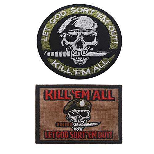 2 PCS Skull Knife Beret Spec Ops Patch Kill Them All Let God Sort Them Out Patch Embroidered Tactical Morale Patch (01)