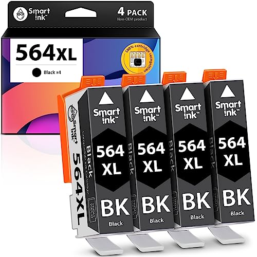 Smart Ink Compatible Ink Cartridge Replacement for HP 564XL 564 XL (4 Black Combo Pack) for Photosmart 6525 6520 7520 5520 7510 5510 7525 6515 6510 B210 C410 5514 B209 B209a C309 C309 OfficeJet 4620