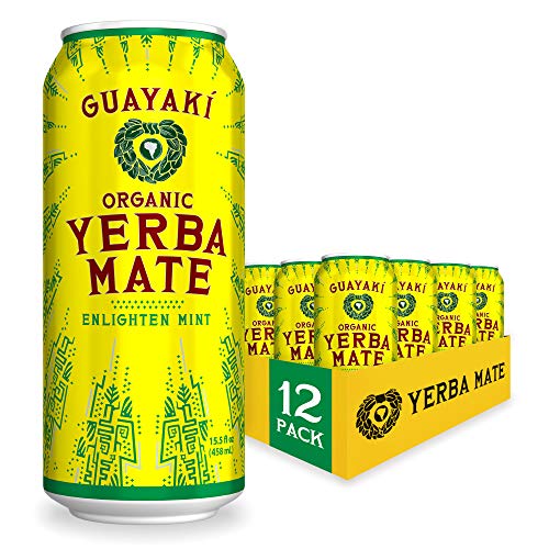 Guayakí Organic Yerba Mate Clean Energy Drink Alternative, Enlighten Mint Flavor, 15.5 Oz (Pack of 12), 150mg Natural Caffeine, Smooth Energy & Focus