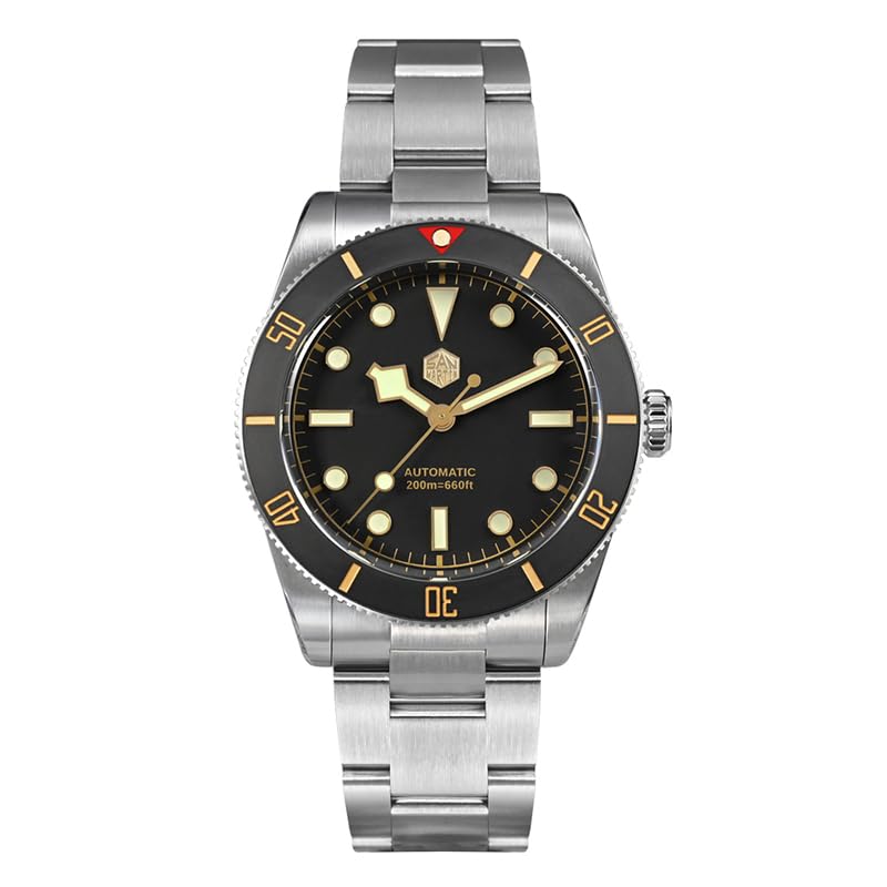 San Martin Men Automatic Watch 37MM Luxury Mechanical Wristwatch Military Diver 20ATM Luminous Sapphire NH35 Ceramic Bezel (Black)