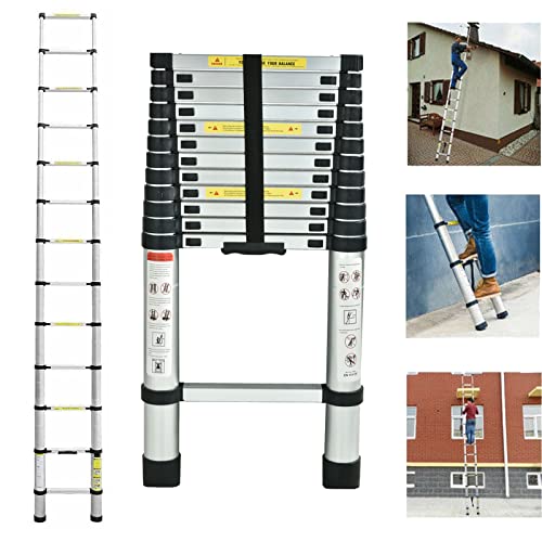 Telescoping Ladder, 16 FT Aluminum Extension Ladder Step Ladders Loft Ladder Attic Ladder Collapsible Ladders for Home, Multi-Purpose Telescopic Compact Ladder for Roof, 330 Pound Capacity, EN131