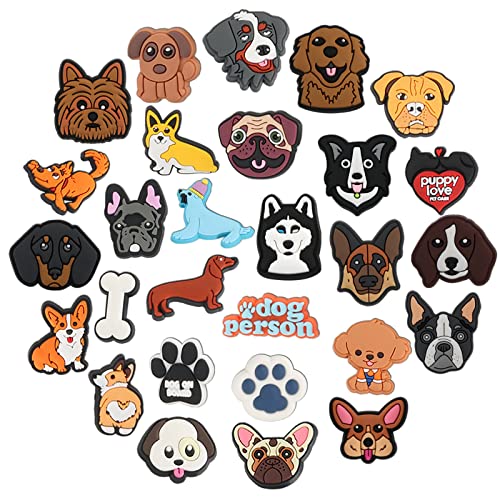 Mortd Dog Shoe Decoration Charms, 30PCS Cute Animal Dog Pet Shoe Charms Pack Fit for Shoe Wristband Clog Sandals Decor, PVC Shoe Charm Accessories for Party Favor Holiday Birthday Gifts