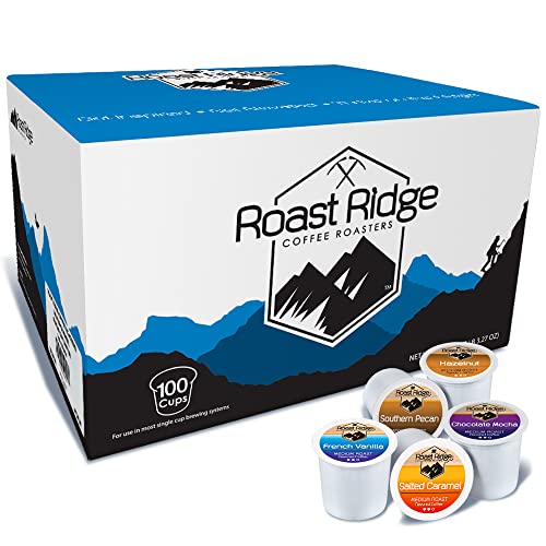 Roast Ridge Single Serve Coffee Pods for Keurig K-Cup Brewers, Variety Pack, 100 Count (20 each: Salted Caramel, Southern Pecan, Chocolate Mocha, Hazelnut, French Vanilla)