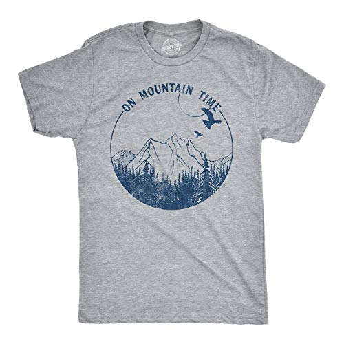 Mens On Mountain Time T Shirt Cute Hiking Camping Gift Happy Camper Tee for Guys Mens Funny T Shirts Funny Camping T Shirt Novelty Tees for Men Light Grey XL