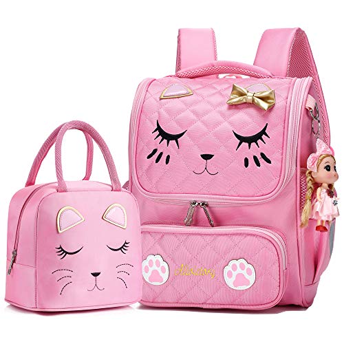 AO ALI VICTORY Girls Backpacks, Waterproof Cute Backpack for Kids Toddler Girl Preschool Bookbags Elementary School Bags (Small, Pink Set)