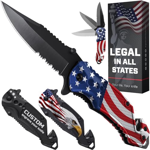 GOOD WORKER Pocket Knife American Flag - Small Legal Knives fo EDC - Patriotic American Gifts - US Flag Tactical Folding Knives for Men Boys Teenage - Nice Hand Folding Knife United States 6680 F