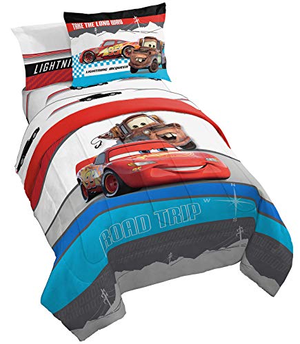 Jay Franco Disney Pixar Cars Racing Machine 5 Piece Twin Bed Set - Includes Comforter & Sheet Set - Bedding Features Lightning McQueen - Super Soft Fade Resistant Microfiber (Official Product)