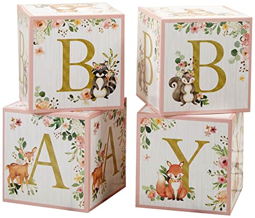Kate Aspen Pink Woodland Baby Boxes with Letters for Baby Shower Decorations Photo Prop & Nursery Décor (Set of 4 Spells Baby)