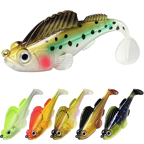 Gotour Weedless Soft Fishing Lures for Freshwater and Saltwater, Premium Pre-Rigged Jig Head Paddle Tail Swimbaits for Bass Fishing，Jigs Fishing Bait for Crappie Trout Walleye, Amazing Fishing Gifts