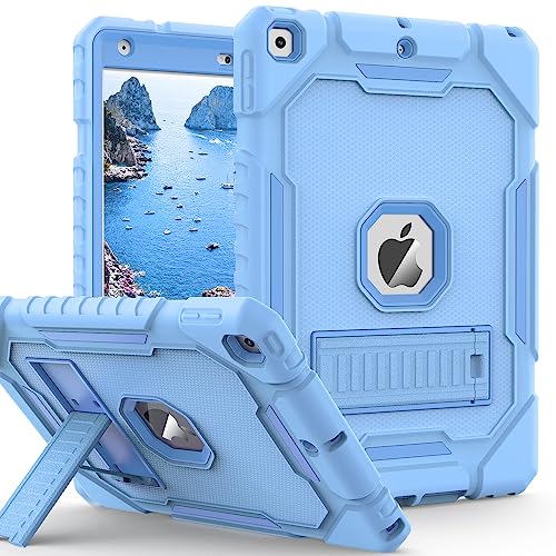 ZoneFoker Case for iPad 9th/8th/7th Generation 2021/2020/2019(10.2 inch), Heavy Duty Military Grade Shockproof Rugged Protective 10.2' Cover with Built-in Stand for iPad 9 8 7 Gen (Skyblue)