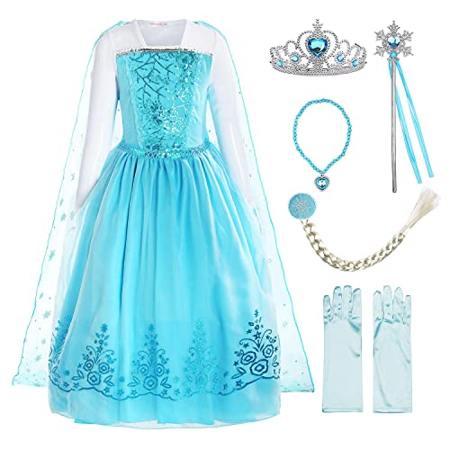 ReliBeauty Girls Sequin Princess Costume Long Sleeve Dress up, Light Blue(with Accessories), 5 (Asian 130)