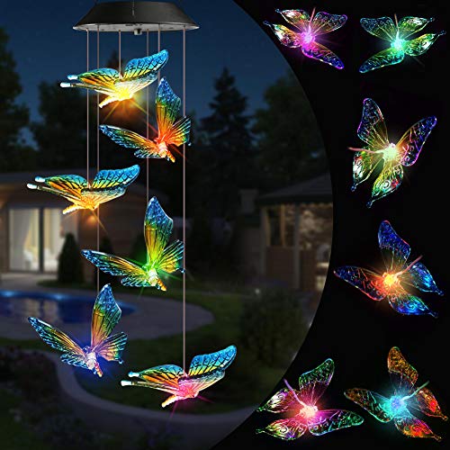 Toodour Solar Wind Chime for Patio, Balcony, Bedroom, Party, Yard, Window, Garden, Outdoor, Color Changing Butterfly, LED Decorative Lights Mobile, Waterproof