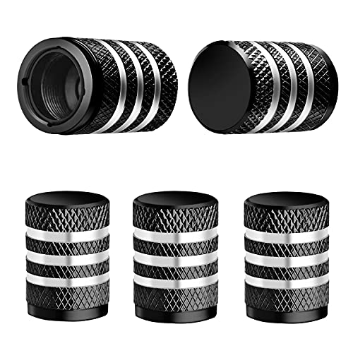 Tire Valve Stem Cap Cover - (5 Pack) Tire Air Caps Metal with Plastic Liner Corrosion Resistant Leak-Proof for Car Truck Motorcycle SUV and Bike Black