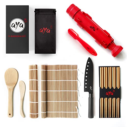 aya Sushi Making Kit - Original Bazooka Kit - Sushi Knife - Video Tutorials - Sushi Maker - 2 Bamboo Mats - Paddle Spreader - 5 x Chopsticks