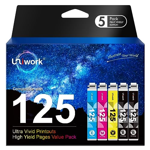Uniwork Remanufactured 125 Ink Cartridge Replacement for Epson 125 T125 use for NX125 NX127 NX130 NX230 NX420 NX530 NX625 Workforce 320 323 325 520 Printer (2 Black, 1 Cyan, 1 Magenta, 1 Yellow)
