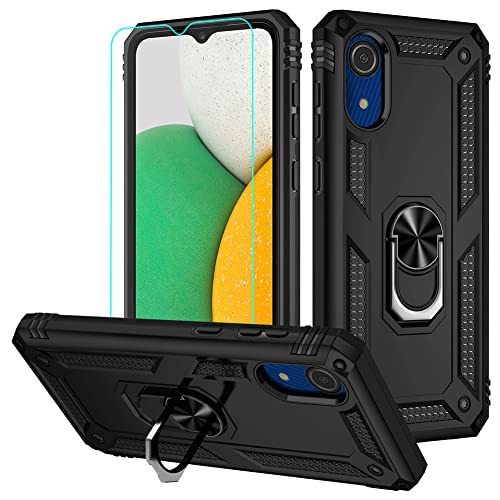 for Samsung A03 Core Case, Galaxy A03 Core Case with HD Screen Protector, Military-Grade Ring Kickstand Holder Car Mount 15ft Drop Tested Cover Phone Case for Samsung Galaxy A03 Core, Black