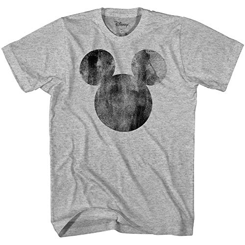 Disney Mickey Mouse Distressed Head Vintage Silhouette Men's Adult Graphic Tee T-Shirt(Heather Grey,Large)