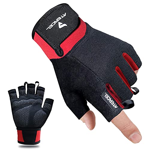 ATERCEL Workout Gloves for Men and Women, Exercise Gloves for Weight Lifting, Cycling, Gym, Training, Breathable and Snug fit (Red, S)