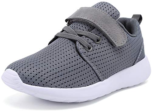 TOEDNNQI Boys Girls Sneakers Kids Lightweight Breathable Strap Athletic Running Shoes for Toddler/Little Kid/Big Kid Grey Size 7