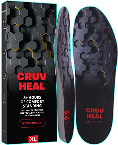 (New) Work Comfort Orthotic Insoles - Anti Fatigue Shoe Insert Men Women - Neutral Arch - Shock Absorption - Foot Pain Relief - Work Boot Insoles (Black Hexagons, XL)