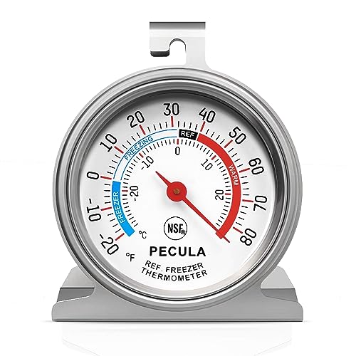 PECULA Refrigerator Thermometer Large Dial, Freezer Thermometer -30-30 Deg ℃/-20-80 Deg ℉, Fridge Thermometer by Stainless Steel, Thermometer for Fridge Suitable for Refrigerators and Freezers