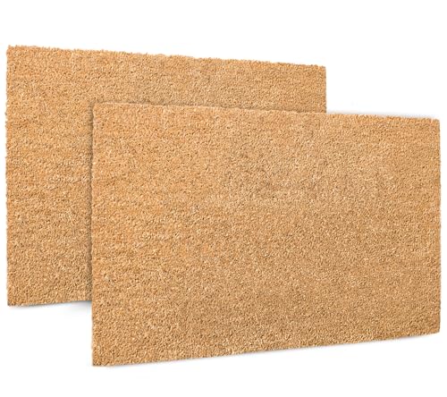 Emerson 100% Coir Doormats, 2-Pack Front Door Mats for Outdoor Entrance – 30” x 18” Welcome Mats for Home, 2-in-1 Entryway Patio Porch Mats, Set of 2 Entry Way Mat – Heavy Duty (Natural)