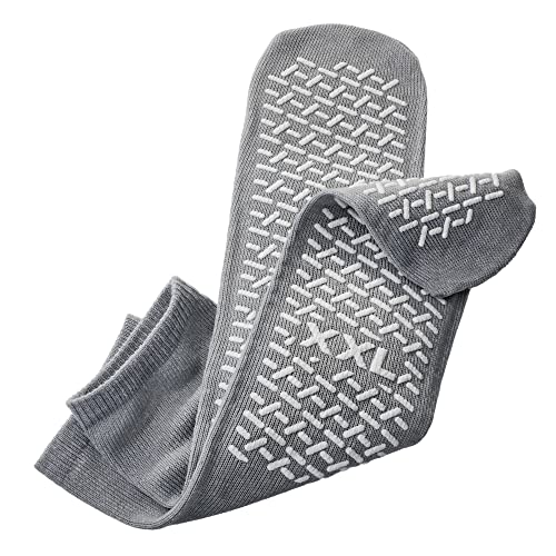 XX-Large Non Slip Socks, Gripper Socks; Barre Socks; Grip Socks For Yoga, Assisted Living (Non Skid) (Gray) (XXL) (Premium) (3 PAIRS)