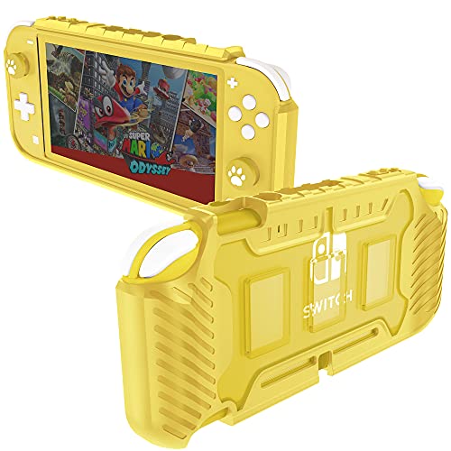 Switch Lite Protective Case, KIWIHOME TPU Shockproof Anti-Slip Switch Lite Cover Hard Case with Nintendo Switch Thumb Grips (Yellow)