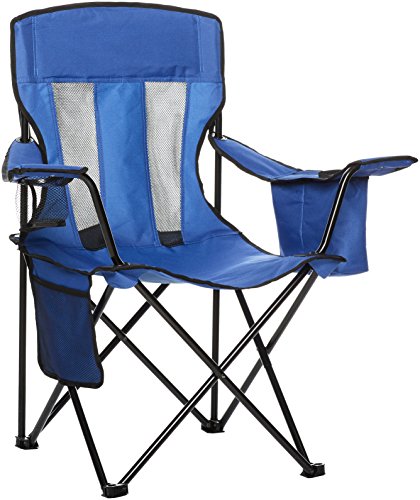 Amazon Basics - Folding Mesh-Back Outdoor Camping Chair With Carrying Bag, Large, 34 x 20 x 36 Inches, Blue