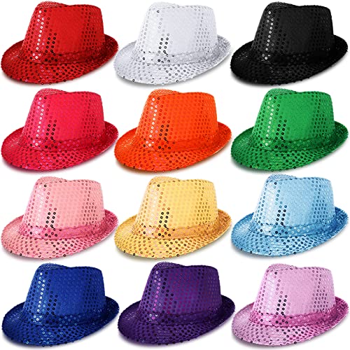 12 Pieces Western Sequin Hat Glitter Sequin Hat Solid Color Dance Hat Retro Disco Cap Unisex Costume Cap for Women Men Party Props Supplies