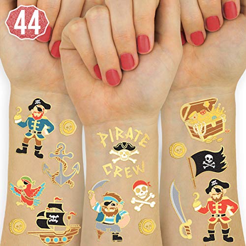 xo, Fetti Pirate Party Supplies Temporary Tattoos - 44 Glitter Styles | Nautical Birthday, Skull Crew, Treasure, Pirate Ship