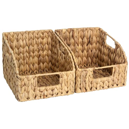 StorageWorks Pantry Baskets for Organizing, Wicker Baskets with Built-in Handles, Handwoven Wicker Storage Baskets, Water Hyacinth for Shelves, 2 Pack