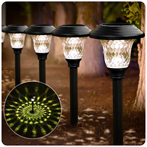 BEAU JARDIN 8 Pack Solar Pathway Lights Bright Outdoor Garden Stake Glass Stainless Steel IP65 Waterproof Landscape Lighting for Yard Walkway Black