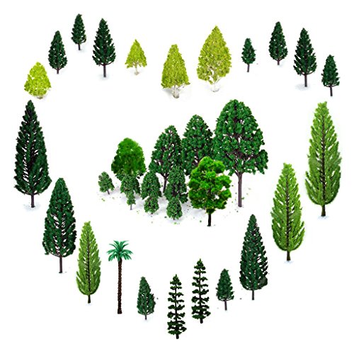 29pcs Mixed Model Trees 1.5-6 inch(4-16 cm), OrgMemory Ho Scale Bushes, Diorama Supplies, Plastic Trees for Projects, Model Train Scenery with No Bases