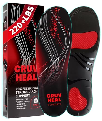 (Pro Grade) 220+ lbs Plantar Fasciitis High Arch Support Insoles Men Women - Orthotic Shoe Inserts for Arch Pain Relief - Boot Work Shoe Insole - Standing All Day Heavy Duty Support (L, Black)