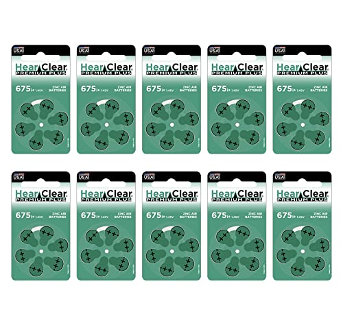 Hear Clear Size 675 Cochlear Implant Hearing Aid Batteries Green Tab (60 Batteries)