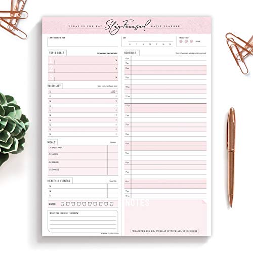 Daily Planner Notepad To Do List Schedule- 50 Tear off Premium Stay Focused Lists Pad (Rose Pink)