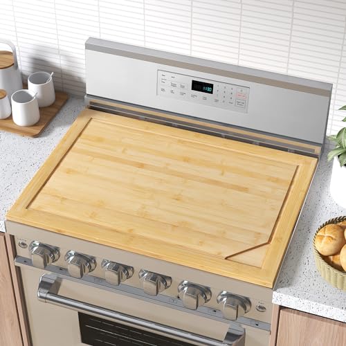 Stove Top Cover Board, Noodle Board Stove Cover, 30'L x 22'W x 0.75'Th Cutting Board, Wooden Stovetop Cover Cutting Board With Juice Grooves and Handles- Natural Color