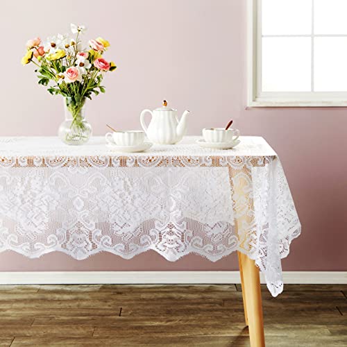 Juvale White Lace Tablecloth for Rectangular Tables, Vintage Style Wedding Table Cloths for Reception, Baby Shower, Birthday Party, Formal Dining, Dinner Parties (60 x 97 Inches)
