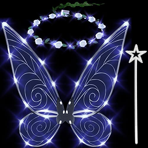 quescu Fairy Wings for Adults,LED Butterfly Wings for Girls Women,Halloween Costume Dress Up (White)