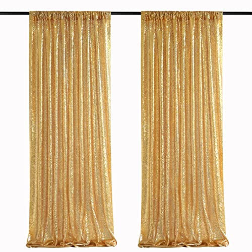 Gold Sequin Backdrop Curtain Panels Stage 2 Pieces 2FTx8FT Wedding Party Background Drapes