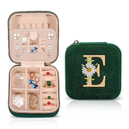 GSPY Velvet Travel Jewelry Box, Small Jewelry Travel Case, Personalized Initial Jewelry Box Travel Jewelry Organizer - Monogram Gifts, Mothers Day, Birthday Gifts for Women, Her, Friend, Mom