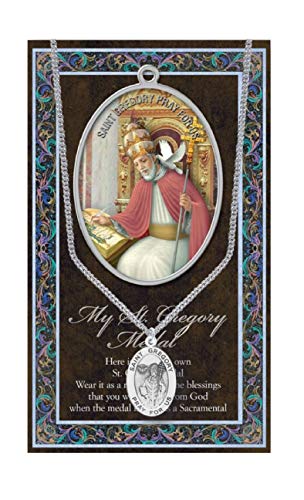 St Gregory Pendant Medal Pewter on Stainless Steel Chain Prayer Card Set for Teachers Musicians