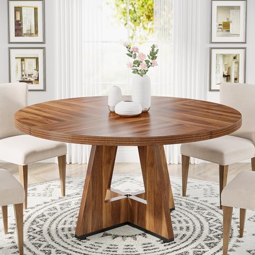 Tribesigns Round Dining Table for 4, 47 Inch Farmhouse Kitchen Table Small Dinner Table Wood Kitchen Dinning Table for Dining Room Kitchen,Living Room (Chairs Not Included)