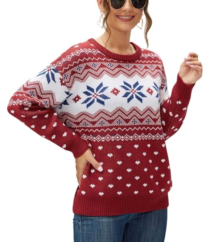 Jouica Ugly Christmas Sweater Crew Neck Holiday Tree Reindeer Party Knit Sweater Long Sleeve Pullover Sweaters,Christmas Tree Red,X-Small