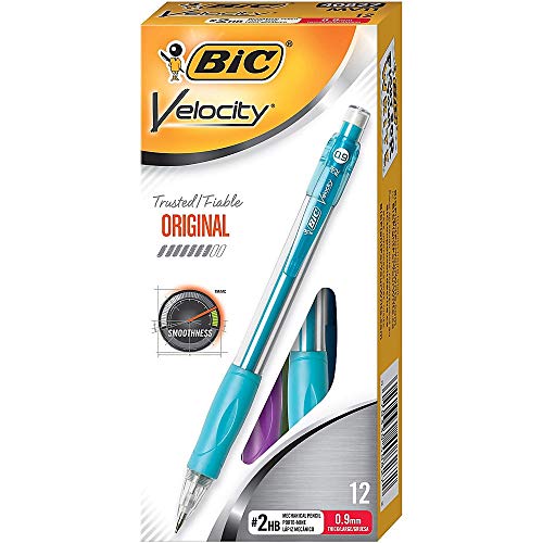 BIC Velocity Strong Lead Mechanical Pencils, With Colorful Barrel, Thick Point (0.9mm), 12-Count Pack Mechanical Pencils With Erasers