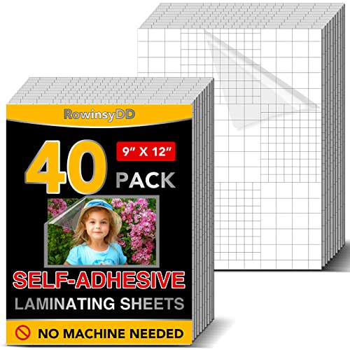 40 PCS Self-Adhesive Laminating Sheets, 9 x 12 Inches Clear Laminating Sheets No Machine Needed Self Sealing Laminate Sheets