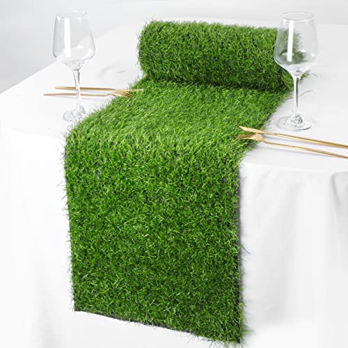 Grass Table Runner 12 x 36 Inch, Green Fake Faux Grass Table Decoration for Wedding, Birthday Party, Baby Shower, Banquet, Spring Summer Fall Holiday Artificial Tabletop Decor