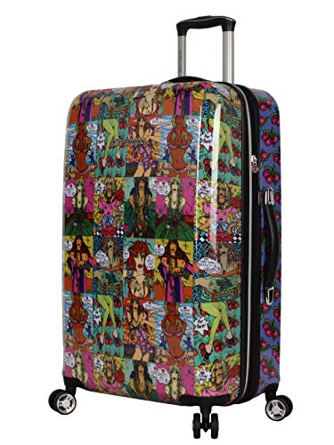 Betsey Johnson 26 Inch Checked Luggage Collection - Expandable Scratch Resistant (ABS + PC) Hardside Suitcase - Designer Lightweight Bag with 8-Rolling Spinner Wheels (Girls Print)